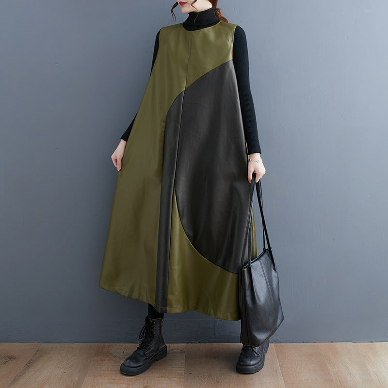 Color Contrast Patchwork Simple Graceful Vest Skirt