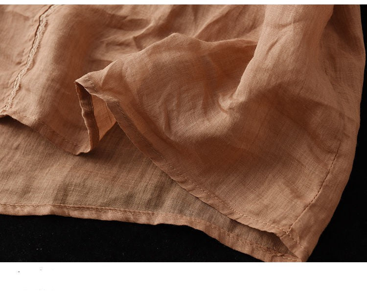 Retro Art Heavy Industry Embroidered Cotton And Hemp Top For Women