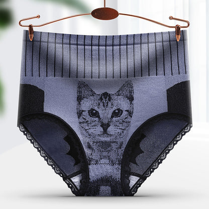 Cat Print Seamless Ladies High Waisted Tuck Pants