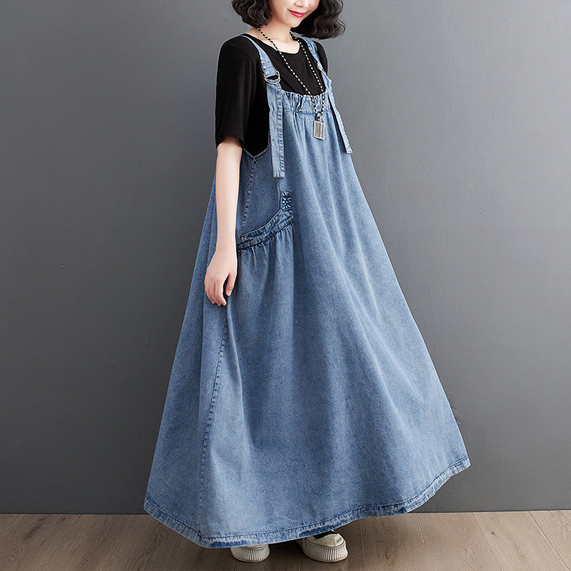Strap Long Loose Slim Denim Strap Skirt