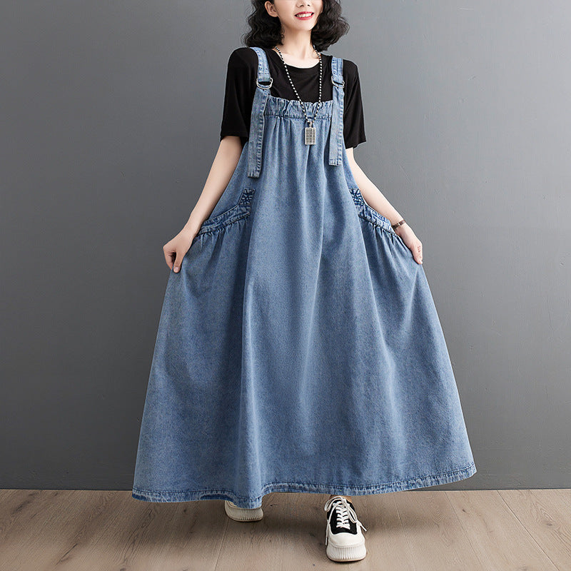 Strap Long Loose Slim Denim Strap Skirt