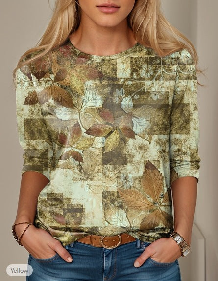 Long Sleeve Slim-fit T-shirt With Round Neck Digital Printing