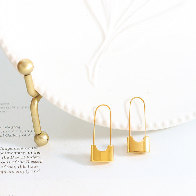 Simple Personality Lock Head Earrings Street Style Titanium Steel Material Female Niche Accessories All-match