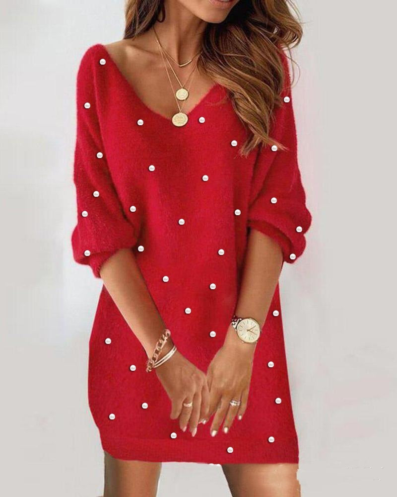 Lace V-neck Corn Velvet Off-the-shoulder Dress