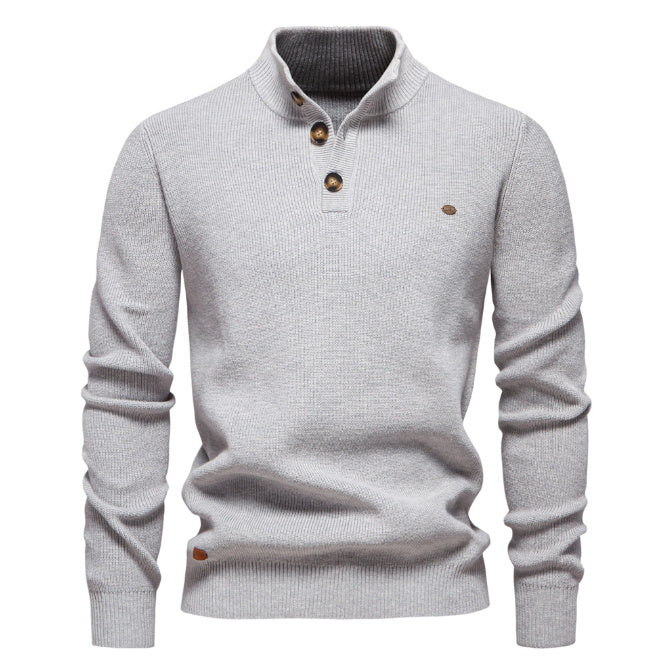 Men's Zipper Stand Collar Knitted Sweater Fashion Slim Solid Color Long Sleeve Half Turtleneck Top Men's Clothing