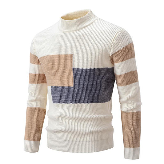 Men's Knitwear Fashion Colorblock Korean Style Mock Neck Sweater Bottoming Shirt Sweater Fashion
