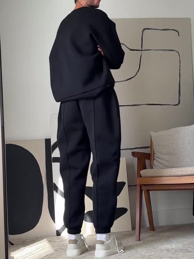 Men's Casual Round Neck Long Sleeve Sweatshirt & Elastic Waist Pants Set