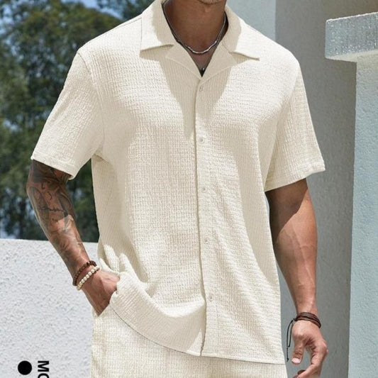 Single Suite Men's Solid Color Shirt And Shorts Two-piece Set