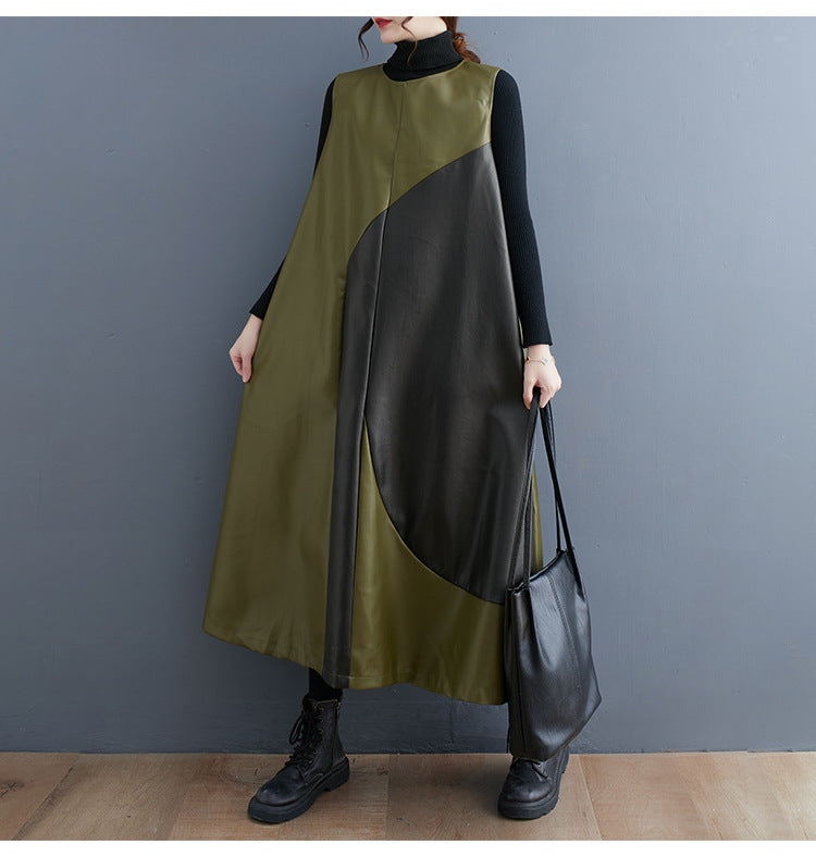 Color Contrast Patchwork Simple Graceful Vest Skirt