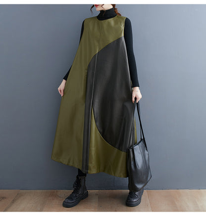 Color Contrast Patchwork Simple Graceful Vest Skirt