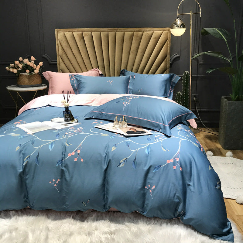 Four-piece Long-staple Cotton Satin Digital Printing Double Bed Duvet Cover