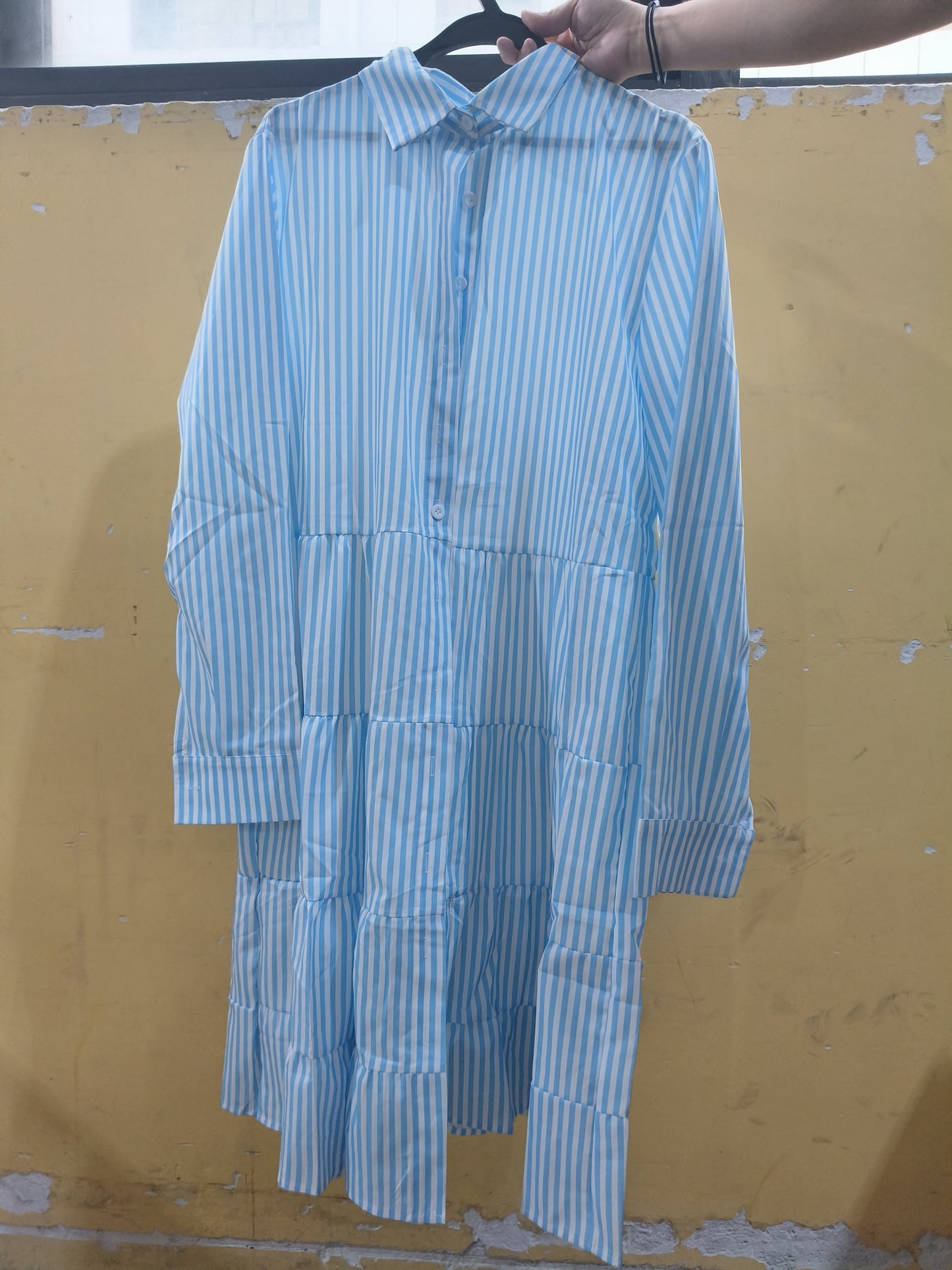 Ins Striped Long-sleeved Shirt Dress Fashion Lapel Button Dresses For Women