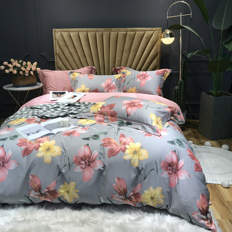 Four-piece Long-staple Cotton Satin Digital Printing Double Bed Duvet Cover