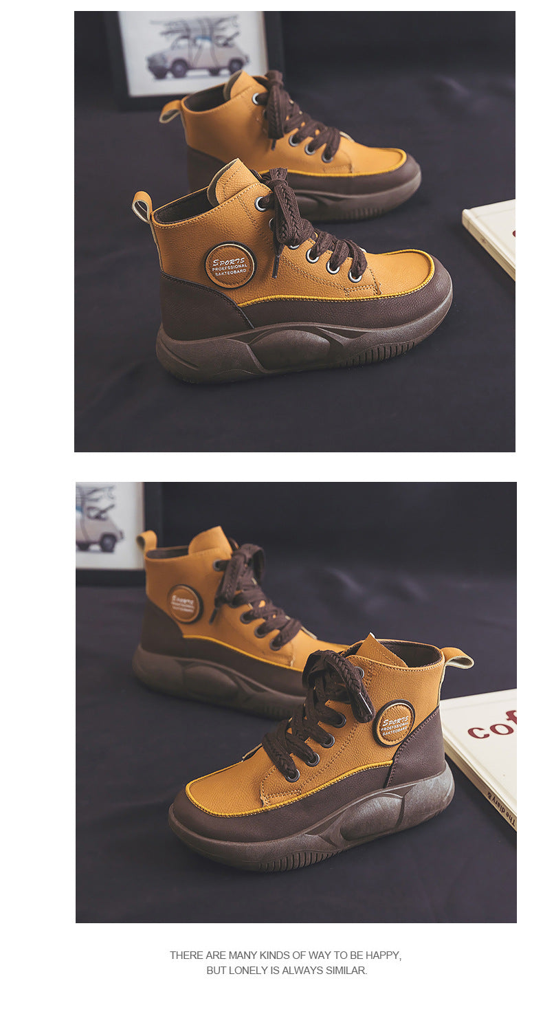 Vintage Martin Boots Women's Leather Ugly And Cute Big Toe Fashionable Mid-top Breathable Casual Shoes