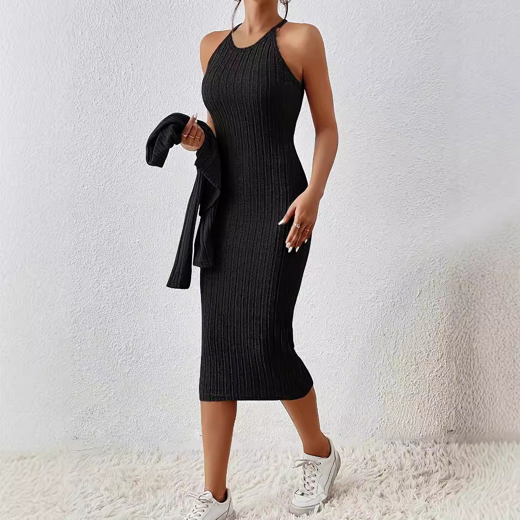 Front Button Cropped Top And Slim Fit Dress