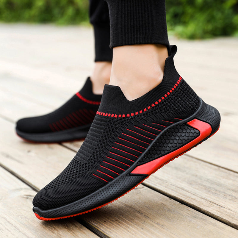 Fashion Mesh Sock Shoes With Striped Design Men Outdoor Breathable Slip-on Sneakers Causal Lightweight Running Sports Shoes