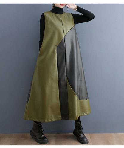 Color Contrast Patchwork Simple Graceful Vest Skirt