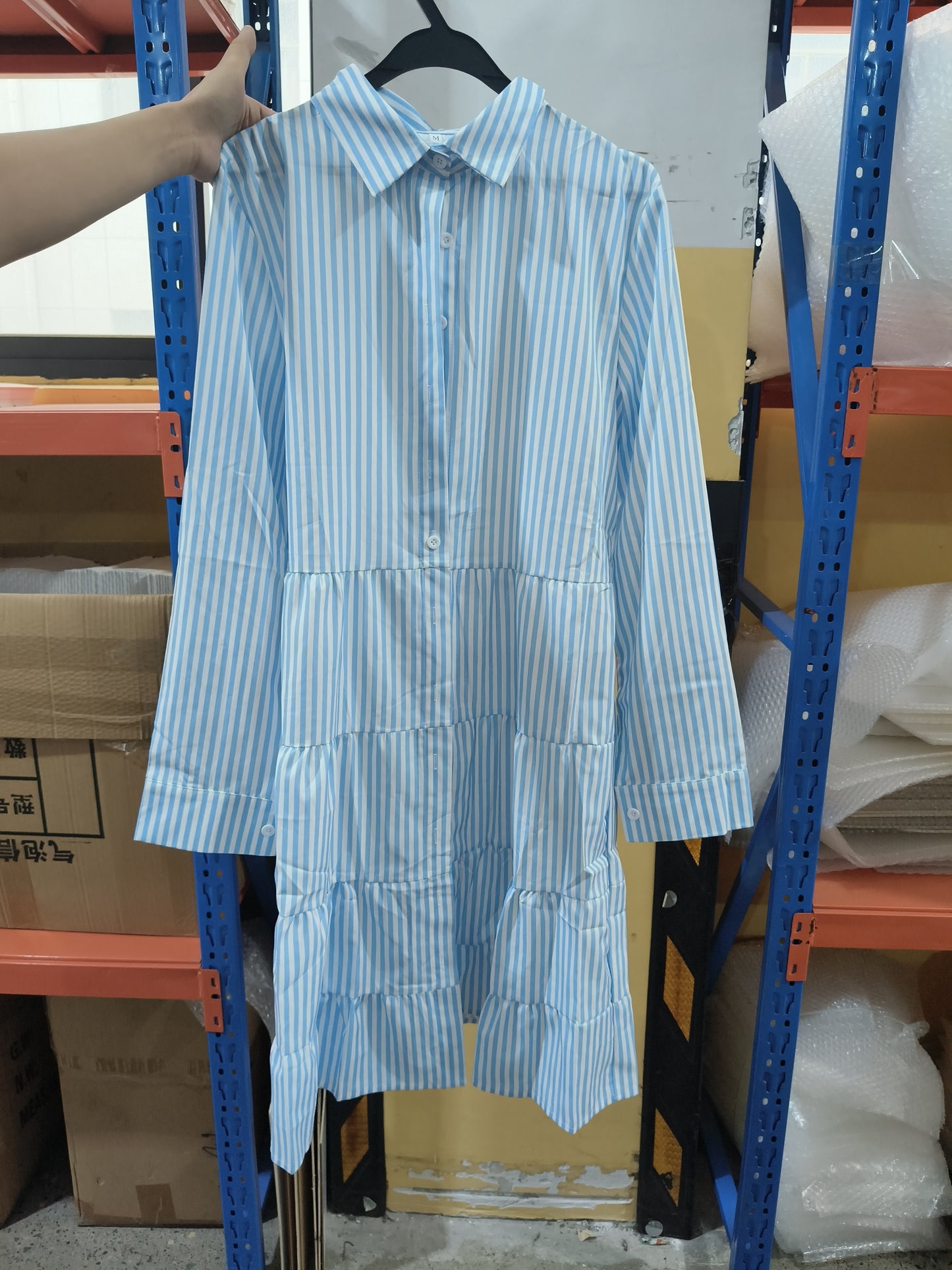 Ins Striped Long-sleeved Shirt Dress Fashion Lapel Button Dresses For Women