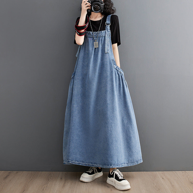 Strap Long Loose Slim Denim Strap Skirt