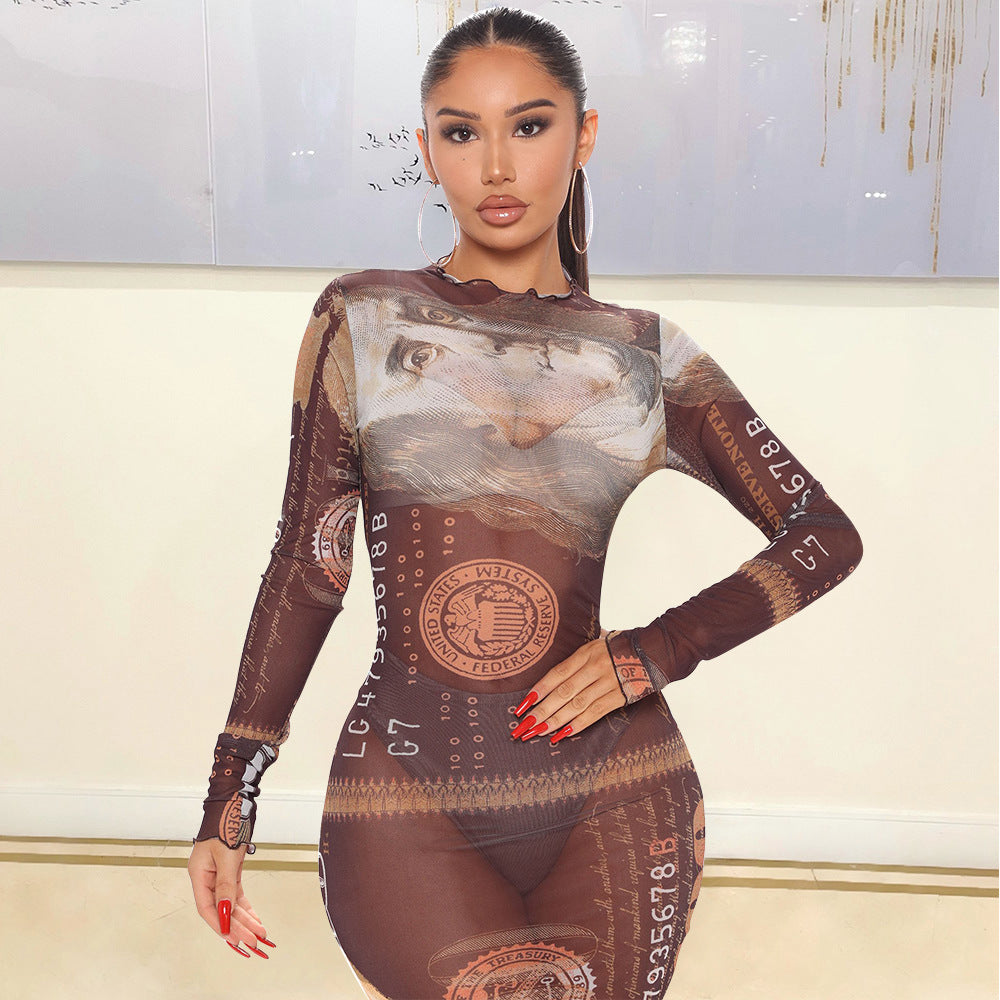 Women's Mesh Long-sleeved Dress