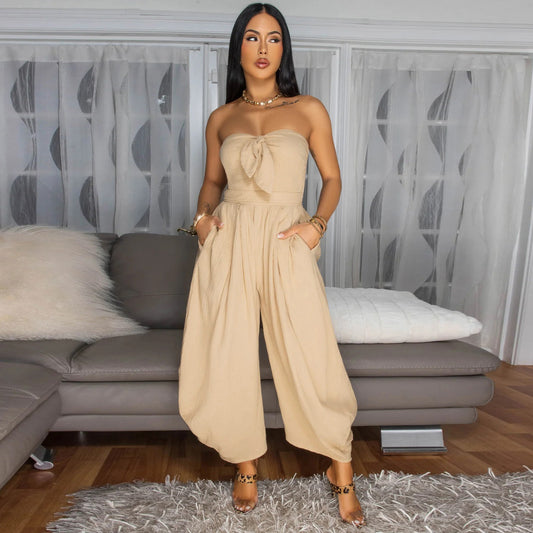 Women's Chest Wrap Collar Solid Color Jumpsuit