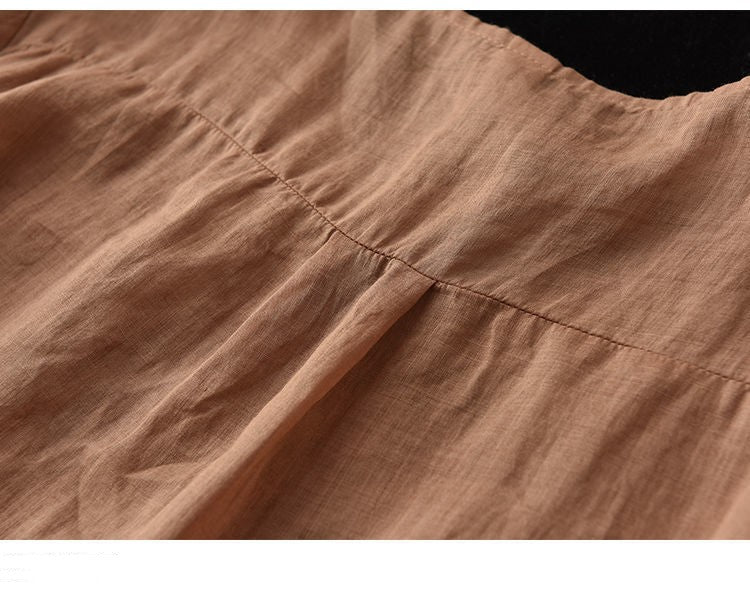 Retro Art Heavy Industry Embroidered Cotton And Hemp Top For Women